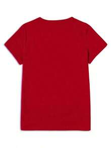 1 Piece Casual Fashion For Men And Women Graphic T-Shirt Ladies Women Short Sleeve Round Neck Casual Comfortable Fresh Light Modern Youth Regular Cut Prints Hat Denim Denim Denim Heart Bow Rope Boho Bohemian Style, Versatile, Easy To Match, Suitable For Daily Wear, Urban Style, Holiday Outfits, Weekend Outfits. - 紅色 - 查看 2