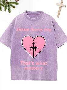 1 camiseta vintage con estampado de cruz de espinas en forma de corazón rosa, 100% algodón puro, lavada, estilo casual y urbano, adecuada para salir, usar en casa, en vacaciones de invierno, y el mejor regalo para familiares y amigos. 180g 100% Algodón - Gris - Ver 9