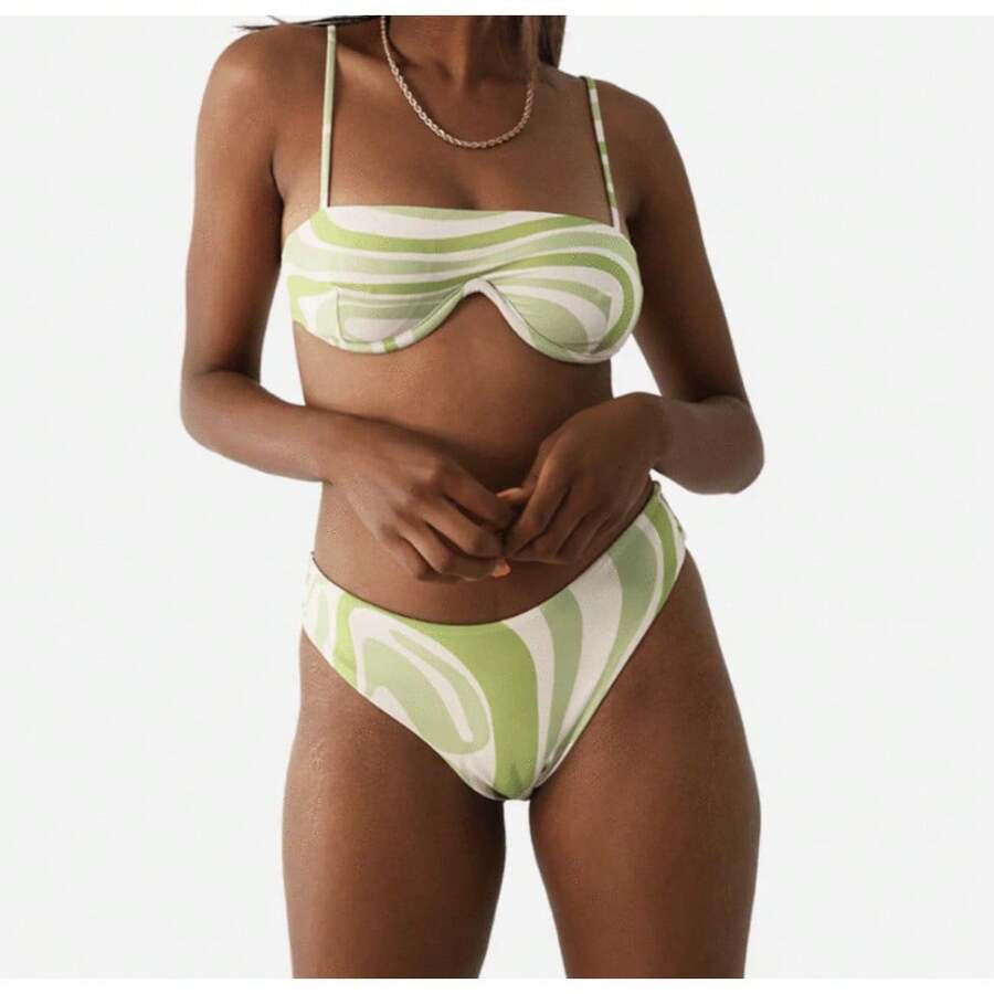 Nuevo estilo de bikini sexy de dos piezas sin tirantes para independiente - Verde - Ver 1