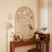 1pc Self-Adhesive Arched Decor Board, Home Photo Display Board, Nail-Free Accessories Storage Board, Removable Wall Memo Board, Suitable For Office/Classroom/Study Room, Back To School - Plain Arch - View 1