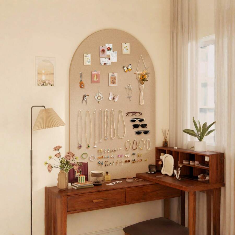 1pc Self-Adhesive Arched Decor Board, Home Photo Display Board, Nail-Free Accessories Storage Board, Removable Wall Memo Board, Suitable For Office/Classroom/Study Room, Back To School - Plain Arch - View 1