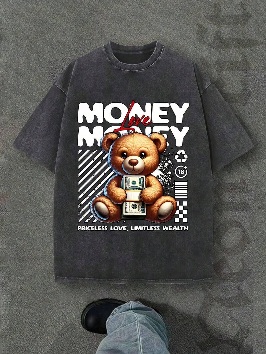 Women's Comfortable And Washed Vintage Casual T-Shirt, Short Sleeve Round Neck T-Shirt, 100% Washed Cotton And Versatile For Men, Suitable For Daily Wear And Outfits, Unisex Style. - 黑色 - 查看 1