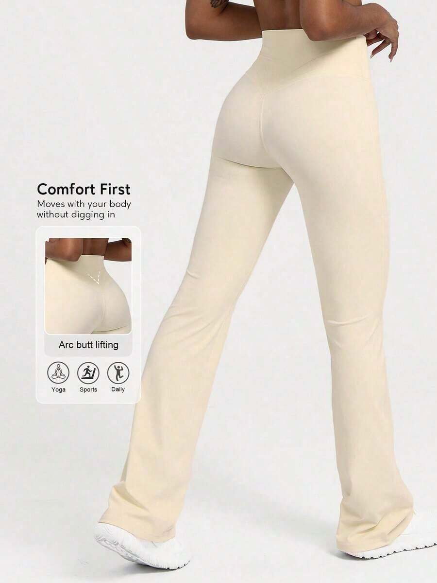 2026 Sodalemon Women's Black Slim Fit Flared Yoga Sweatpants For Spring - 杏 - 查看 1