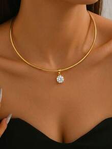 1 chiếc vòng cổ choker mặt dây chuyền pha lê tròn tối giản, thanh lịch, thích hợp cho mùa xuân/hè, đa năng cho đeo hàng ngày, làm quà tặng, đi chơi và dự tiệc. - Vàng - Xem 5