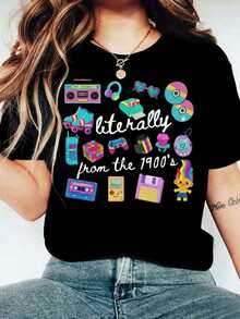 Camiseta 'Literalmente del Siglo XX', Camiseta Retro Divertida de los 90, Camisetas de Memes, Regalo Divertido para Mamá, Camiseta Retro del Siglo XX, Camiseta de Chica de los 90, Camisetas Gráficas Unisex, Camiseta Divertida - Negro - Ver 1