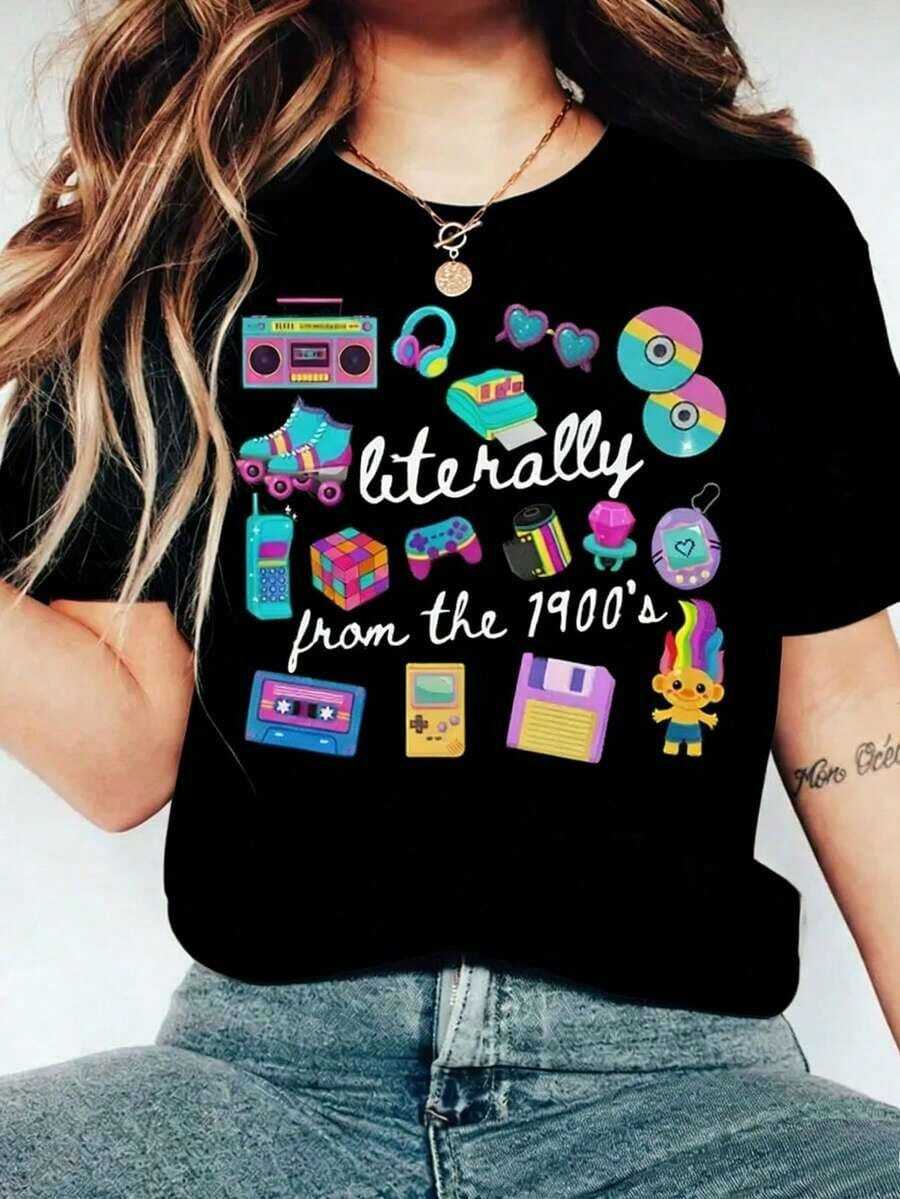 Camiseta 'Literalmente del Siglo XX', Camiseta Retro Divertida de los 90, Camisetas de Memes, Regalo Divertido para Mamá, Camiseta Retro del Siglo XX, Camiseta de Chica de los 90, Camisetas Gráficas Unisex, Camiseta Divertida - Negro - Ver 1