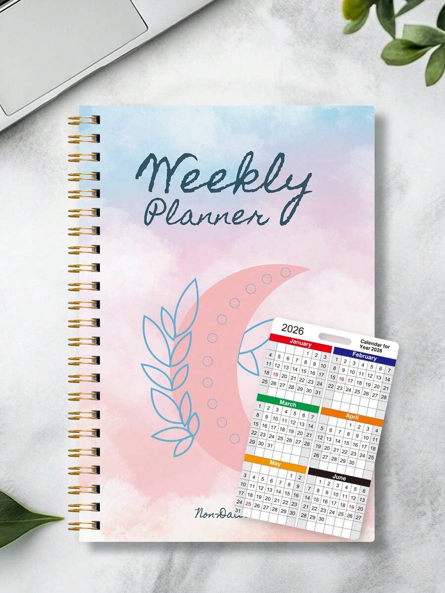 52-Week Daily Weekly Planner Notebook, A5 Minimalist Weekly Planning Journal For Productivity And Daily Organization, Back To School Office Supplies - Pink - View 1
