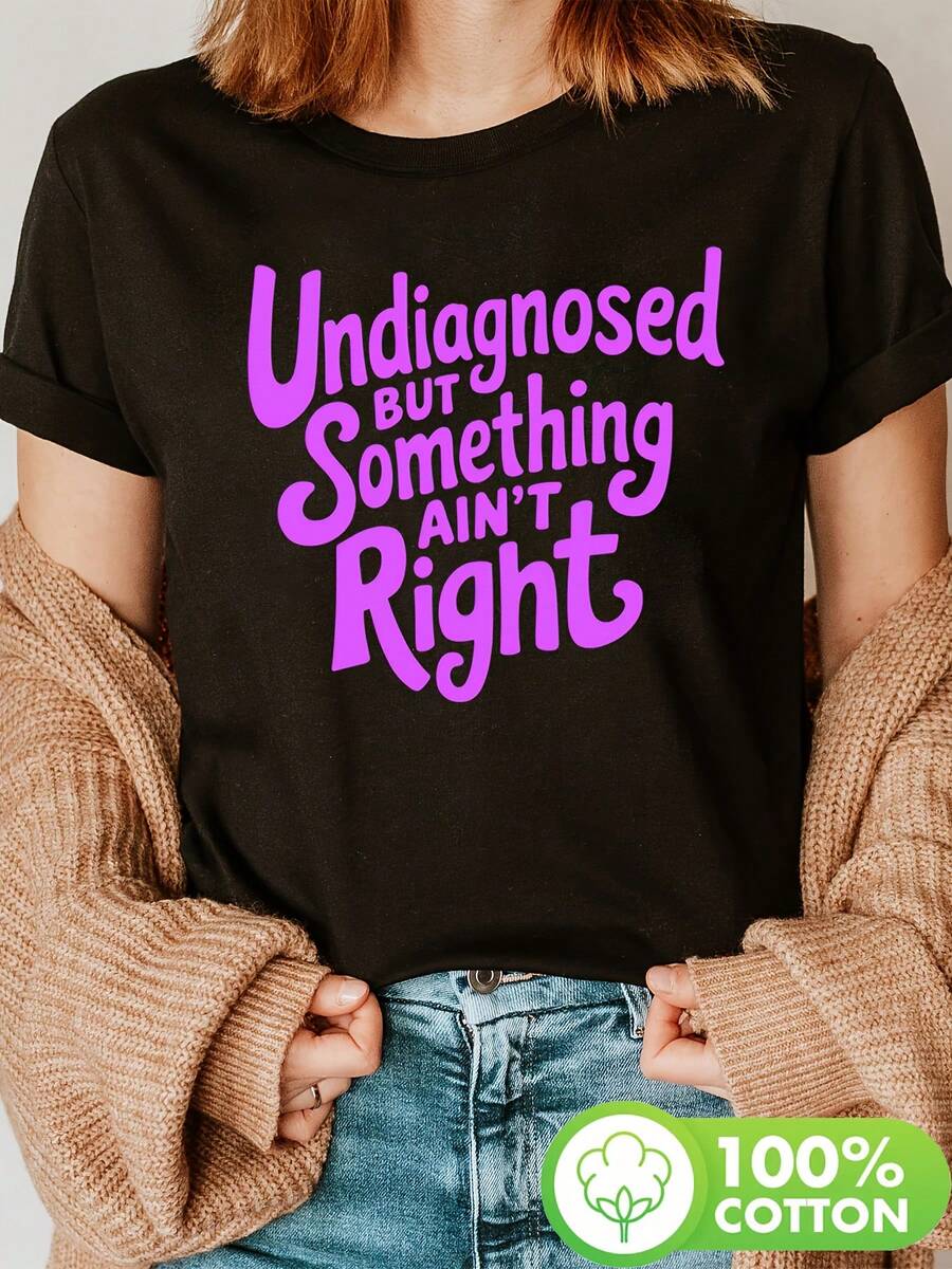 Y-Purple Right text, no diagnosticado, pero algo está mal. Camiseta estampada, de manga corta, cuello redondo, top casual para verano y primavera, ropa de mujer. - Negro - Ver 1