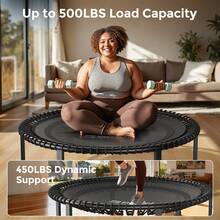 FLYBIRD BCAN BT4 40" Soft Land Pro Adult Bungee Rebounder Trampoline, 500lb Capacity Adjustable Tension Bungees, One-Piece Frame Quiet Indoor Cardio Trampoline With Handle Phone Holder & 2 Pairs Socks - Black 40-inch Integrated Trampoline With Armrests - View 6