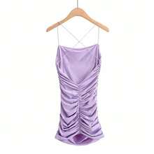 Minivestido Sexy con espalda descubierta, vestido plisado sin mangas, moda negra, vestidos ajustados ajustados para discoteca para mujer de verano con tirantes - Morado - Ver 4