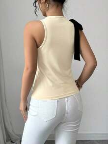 Camiseta sin mangas de mujer con contraste de color y lazo - Albaricoque - Ver 2