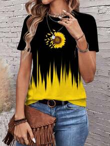 Única playera con diseño de girasol y degradado de fuego, estilo vibrante y natural, ideal para looks frescos y llenos de energía. - Blanco - Ver 6