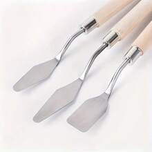3pcs Art Supplies Oil Painting Scraper Student Gouache Acrylic Paint Spatula Stainless Steel Palette Knife Wooden Handle Scraper - Sets - View 6
