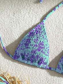Swim Mod Conjunto de bikini sexy para mujer con estampado floral de verano, copa push-up y cuello halter con lazo - Multicolor 12 - Ver 3
