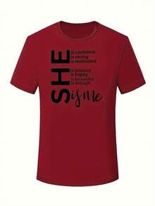 Camiseta estampada de cuello redondo en talla grande - Burdeos - Ver 2