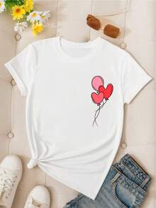 Playera 100% algodón con diseño de globos en forma de corazón - [Blanco] - Ver 2