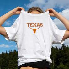 Women's Summer Clothing, Soft And Casual Cotton T-Shirt With Round Neck, Printed With The Texas Longhorn Logo. White. - 白色 - 查看 1