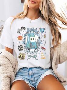Women's Graphic Tee Featuring Chino From Cars. This Women's Summer Crew Neck Tee Is Made From Soft, Comfortable 100% Cotton, Perfect For Everyday Wear, Outdoor Activities, Or Shopping. It's Also An Ideal Vacation Outfit For Women. - 白色 - 查看 8