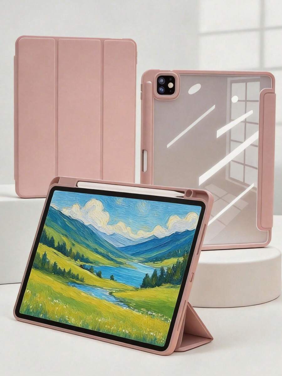 Ốp lưng tương thích với iPad (A16) thế hệ thứ 11 (2025), thế hệ thứ 10 (2022), Air 7th M3 2025/6th M2 2024 11''/13'', 9/8/7th 10.2 inch, Air 5th/4th, Mini 6th/7th 8.3 inch, Pro 11''/12.9'' (2018/2020/2021/2022) bằng da PU, có ngăn đựng bút chì tích hợp, ốp máy tính bảng. Màu hồng