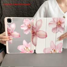 1个粉色兰花樱花印花透明背壳带笔槽平板电脑保护套，适用于iPad 10.9/10.2/Air 5/Pro 11/10/9.7/Air 2/(第七代)/(第八代)/Air 4/5/Pro 11/10，10.9英寸2022款智能保护套/Air 13(M3 2025)/Air 11(M3 2025)/Air 11(M3 2025)/11(A16 2025)，也适用于华为MatePad。 - 彩色 - 查看 8