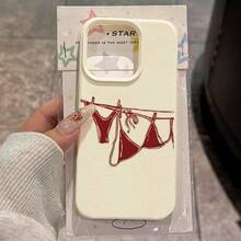 Casing Ponsel TPU Motif Bikini Merah Anggur Vintage Gaya Resor 1 buah, Kompatibel dengan iPhone 17 Pro Max/17/16 Pro Max/15/13/12/11, S20 FE/A15/S24/A55, Note 11/Note 12/Note 13 Pro, Pelindung Lembut Seluruh Bodi - Putih - View 2