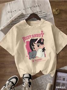 Stylish And Kawaii Short-Sleeve T-Shirt, A  Short-Sleeve T-Shirt For Spring And Summer 2026, Made In Mexico, 180 Grams. Cartoon Print, Couple Design, Suitable For Indoor Or Outdoor Wear. Crew Neck, Unisex, Ideal For The Office And Leisure. One-Pack. - APR-P631577SLNDXZGY569 - 查看 2