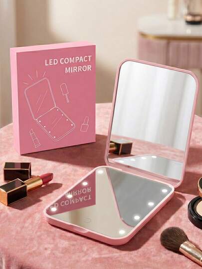 LED Makeup Mirror, Portable Makeup Mirror With Lights, Dual-Sided 1X/3X Magnification Lighted Compact Makeup Mirror, Foldable Portable Makeup Mirror With Lights, Travel Makeup Mirror With Lights, Wallet/Pocket-Sized Portable Makeup Mirror With Lights, Decorative Lighted Makeup Mirror, Portable LED Makeup Mirror