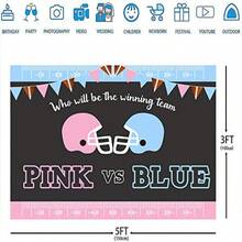 Ticuenicoa Pink or Blue Gender Reveal Backdrop Sports Themed Babyshower Party Background He or She Banner Football Baby Shower Photo Booth Props Girl or Boy Party Decorations Cake Table Banner 5x3ft - Azul rosa - Ver 5