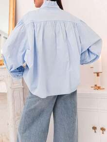 Nueva blusa elegante con diseño de volantes/volantes de tela arrugada, elegante y versátil para citas, hogar, viajes, todas las estaciones - Blanco - Ver 10