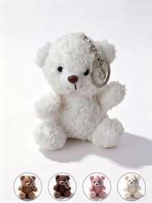 1pc Cute White Plush Sitting Bear Keychain - White - View 2