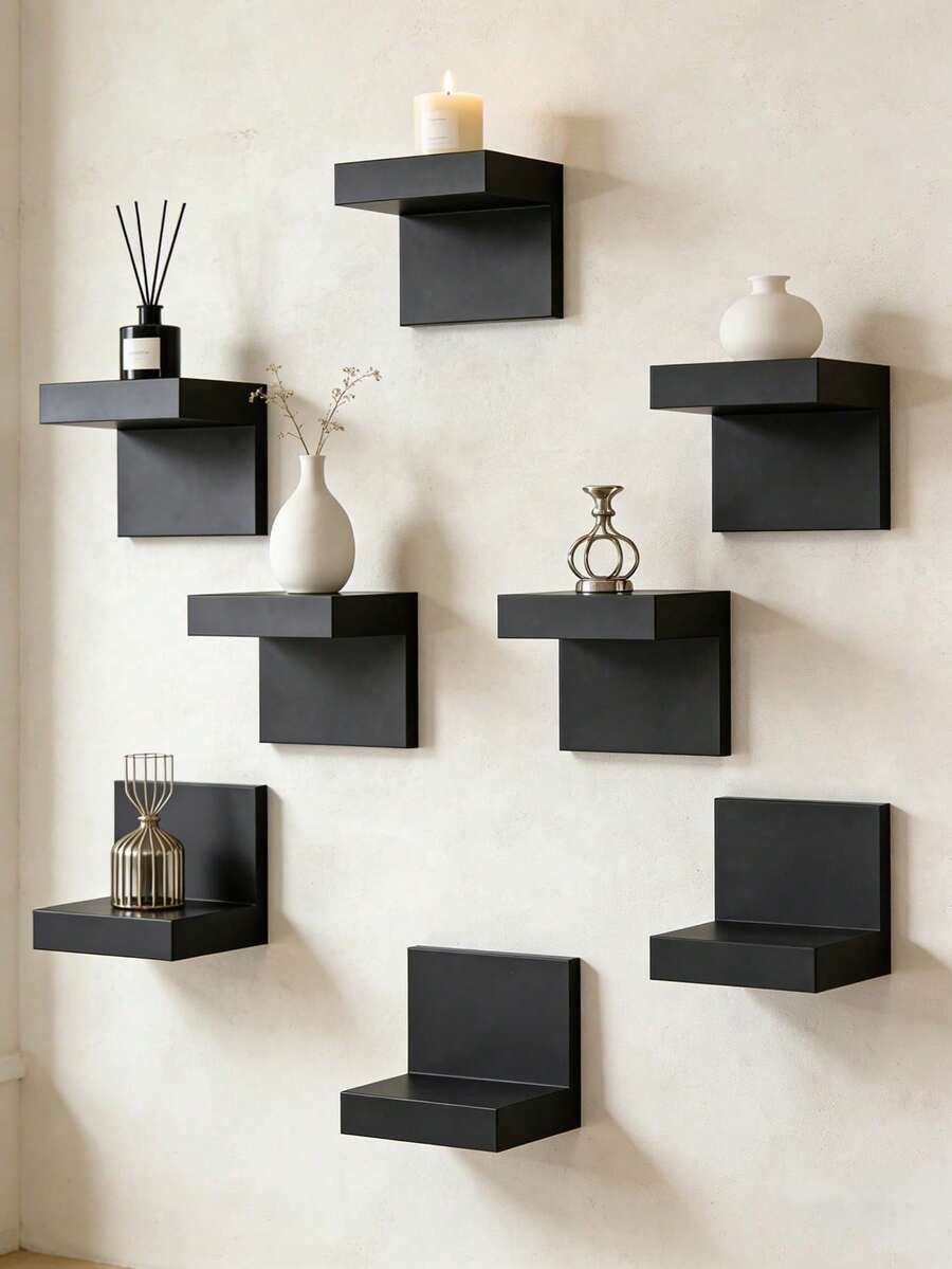 4pcs Deep Black Thickened Wall-Mounted Storage Shelves, Modern Floating Display Racks, Space-Saving Narrow Tiered Shelves (With Iron Plate Support), Screw Fixed, Suitable For Home And Office Environments. - Multicolor - View 1