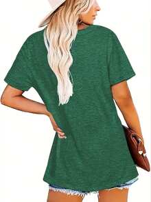 1 pieza de camiseta casual estampada para uso diario, con cuello redondo, cómoda y suave para mujer, 180g 100% algodón. - Blanco - Ver 7