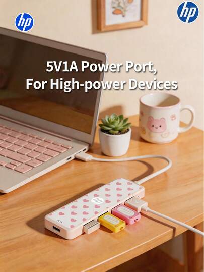  Mother's Day Gift - HP 4-In-1 USB-C Docking Station - Type-C PD Charger Adapter/Hub (Supports 4K HDMI), Integrated USB Charging Port, Ethernet Port, Power Adapter And 5V 0.5A Charging Station Function, Laptop Adapter (Compatible With Various Laptops, MacBook Pro, IMac, IPad Pro And Other USB-C Devices), Multi-Port Expansion Dock (Pink Heart Design)