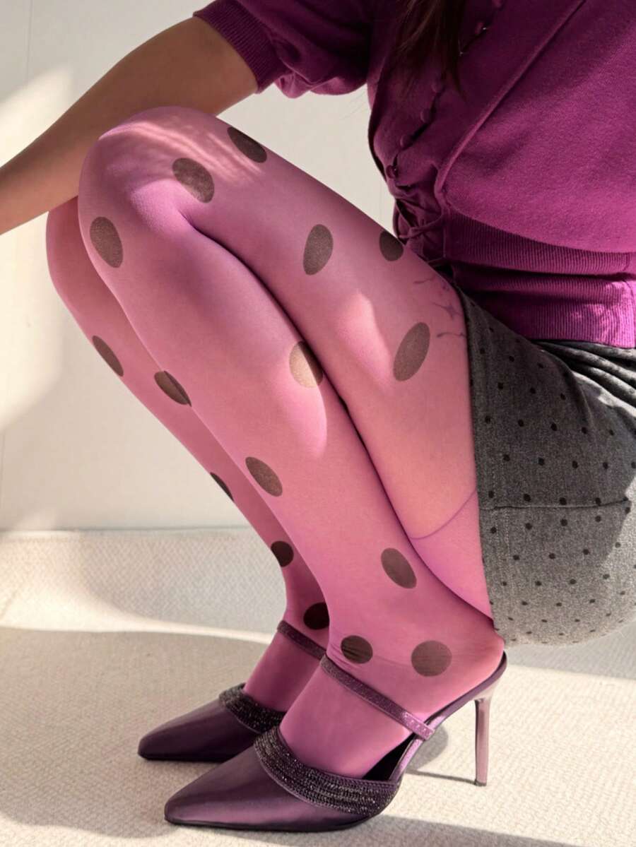 1pc New Colorful Polka Dot Pattern Tights - Purple - View 1