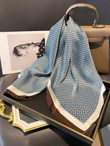 1 pièce Foulard carré petit de 70 cm en motif simple imprimé en faux soie. Ceinture polyvalente pour la taille pour femmes, à porter au printemps/été/automne. Foulard/Fichu mode, cadeau pour maman, pour robe - Bleu azur - Voir 2