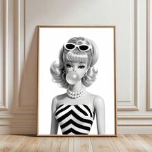 1 Tranh in trên vải canvas phong cách retro pop art búp bê thời trang kẹo cao su đen trắng, có khung/không khung, kiểu Y2K, thích hợp trang trí phòng ngủ nữ tính, phòng khách, phòng ngủ, nhà hiện đại. - A - Xem 2