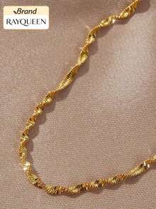 RAYQUEEN 1 chiếc vòng tay dây xích sóng bằng thép không gỉ mạ vàng 18K sang trọng, kiểu dáng thời trang mới, phù hợp cho nữ. - Vòng đeo tay - Xem 3