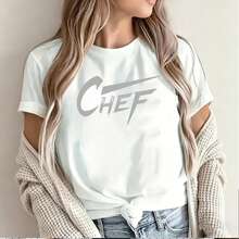 Chef Graphic Design Inspired by Modern Art for Women's Short Sleeve T-Shirt Printing Pattern Unique Stylish Trendy Fashion Statement Piece High Quality Print Comfortable Fabric Lightweight Breathable Casual Wear Summer Collection Mexican Market Ready to Ship Fast Delivery Option Available Online Shopping Convenience - Blanco - Ver 2