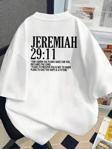 Short-Sleeved T-Shirt With Front And Back Print - Jeremiah 29:11, Bible Verse - Fashionable Printed T-Shirt For Women, Spring/Summer, Your Best Choice! Elegant Party Outfit, Stylish Ladies' T-Shirt, Blouses Suitable For Curvy Women, Prom Skirts, Casual Wear - 白色 - 查看 2
