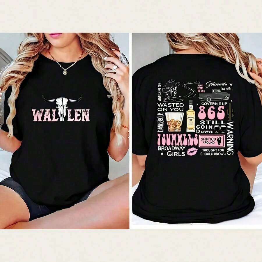 Camiseta de música country, camiseta de concierto, camisetas de vaquera, diseño gráfico floral rockero, regalo vintage para ella, camiseta de banda, camiseta de banda genial para mujer - Estilo - Ver 1