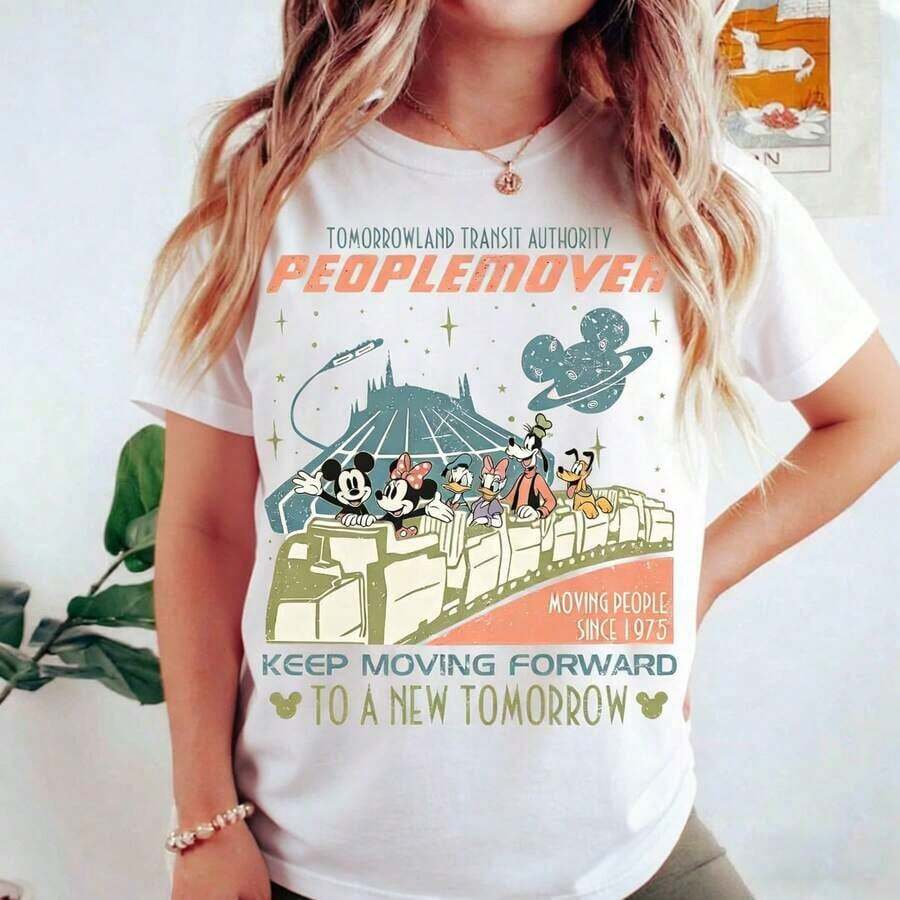 Compra la camiseta vintage de y sus amigos Space Mountain, la camiseta Tomorrowland Transit Authority People Mover, Keep Moving Forward, WDW land playeras de mujer. - Blanco - Ver 1