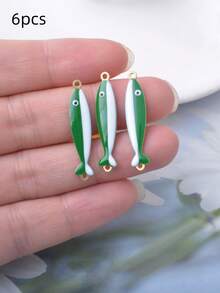 6pcs Ocean Creature Copper Double-Sided Oil-Filled Fish Charms Whale Enamel Pendant Connectors Jewelry Accessories - ClxL209-1 - View 9