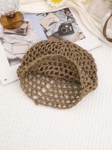 1pc Vintage Sequin Hollow Knit Beanie, Bohemian Style Crochet Mesh Head Wrap, Vacation/Daily Multi-Purpose Knit Hat - Multicolor - View 6