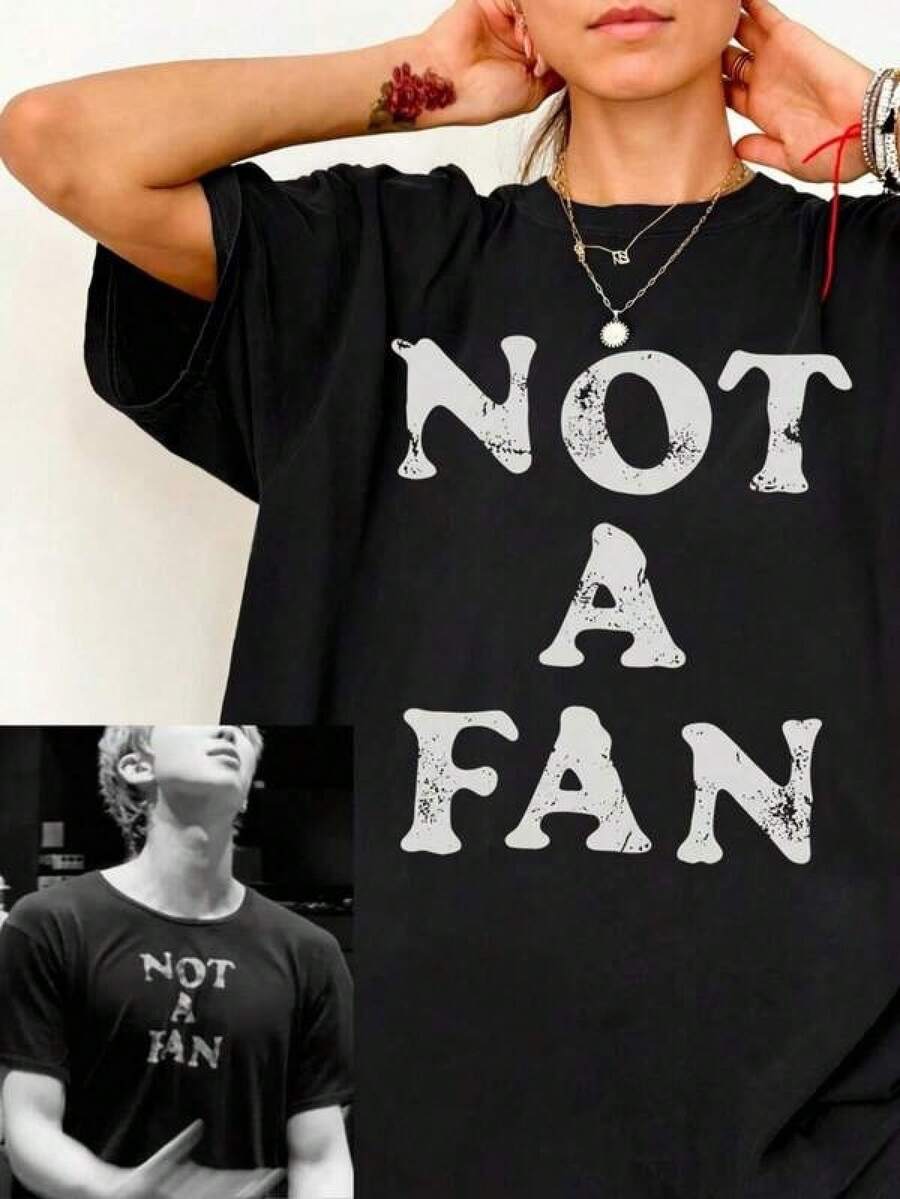 RM Namjoon Not A Fan Shirt, Bangtan Arirang Graphic Tee, Minimal Concert Fan Shirt, Music Lover . Camiseta informal de moda con estampado creativo para mujer, de manga corta y cuello redondo, para primavera y verano-Shirt Women Festive Celebration Shirt Party Wear Top - Negro - Ver 1