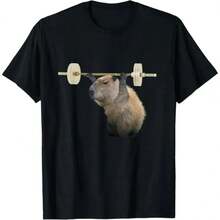 Camiseta Divertida de Entrenamiento de Musculación con Capibara Levantando Pesas - Negro - Ver 2