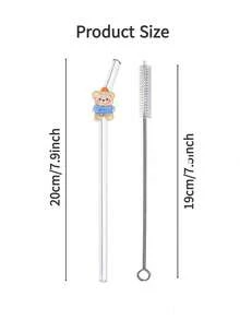 1/2/4Pcs Reusable Cartoon Glass Straws With Bears Stuff, Clear And Glass Bent Glass Drinking Straw Cutlery Set,For Kitchen Accessories,Straw Topper,Cold Drinks,Milk Tea,Coffee,Juice,Home,Restaurants,Holiday Supplies,Summer,Graduation Season,. - Style 4 - View 4