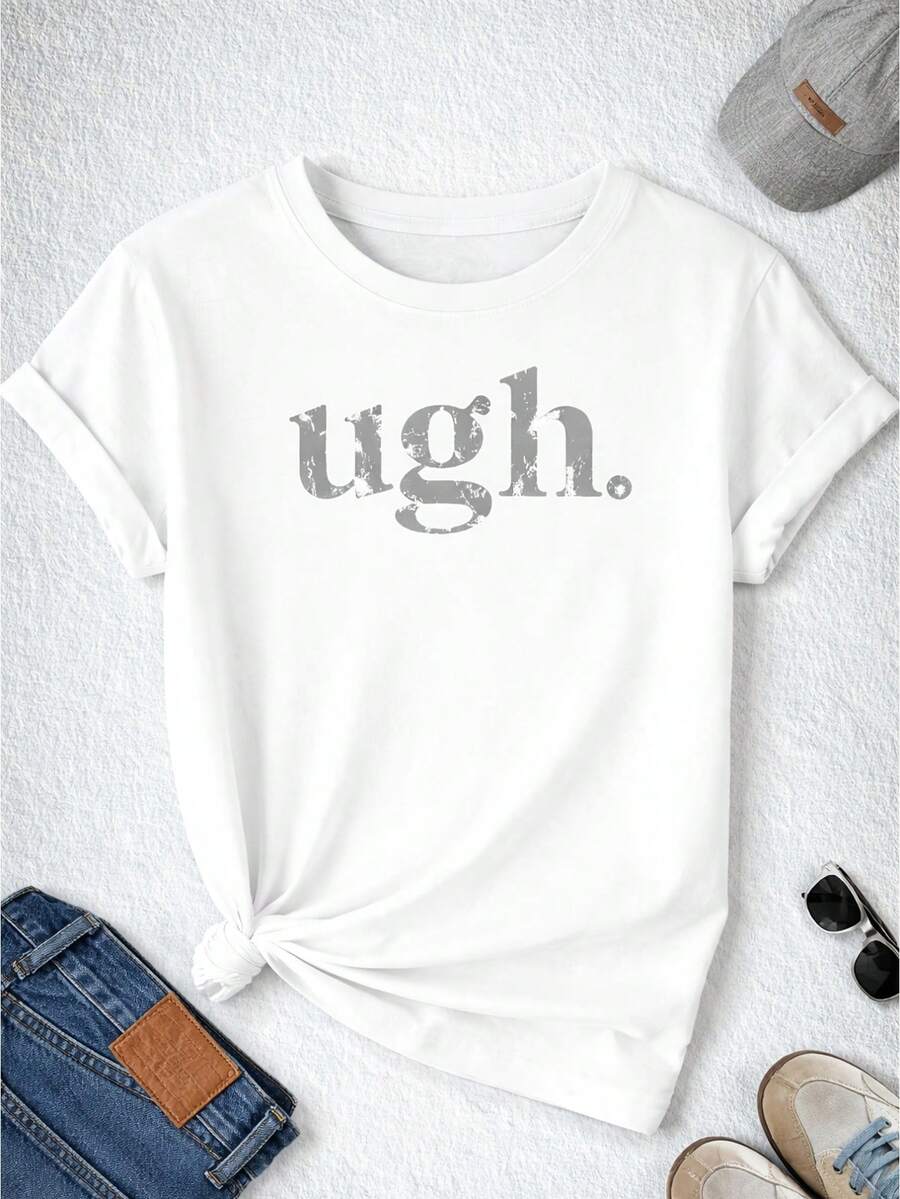 Camiseta de algodón orgánico de talla grande, top casual de manga corta y cuello redondo, tela de elasticidad media, lavable a máquina, ajuste cómodo adecuado para todas las estaciones, camiseta para mujer, camiseta con diseño único, ajuste cómodo. - Blanco - Ver 1