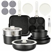 RIOVARM Induction Non Stick Frying Pan And Pot Set With Lids, Granite Cookware Set With Detachable Handles, Stackable Kitchen Cookware With Removable Handles, Camping Frying Pan Set - View 1