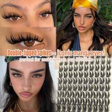 Bunny Lash Clusters Manga Eyelash Clusters Wispy False Eyelashes Clusters D-Curly Individual Lashes Extension 10-18mm Cluster Eyelash Extensions Lightweight Lashes Clusters DIY Cat Eye Open Eye Looks - màu đen - Xem 3