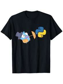 Camiseta Go Gopher - Dise?o divertido del logo del lenguaje de programación GO para desarrollador, de algodón y manga corta - Negro - Ver 1